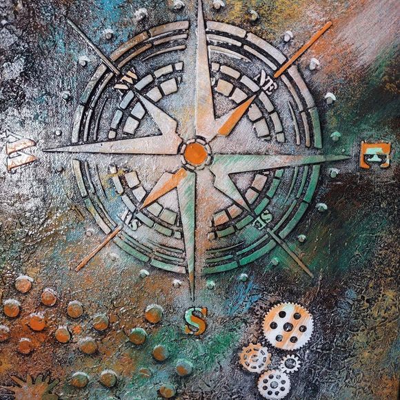 Acrylic Paint Collage Mandala Compass 3D - Picture 7 of 7